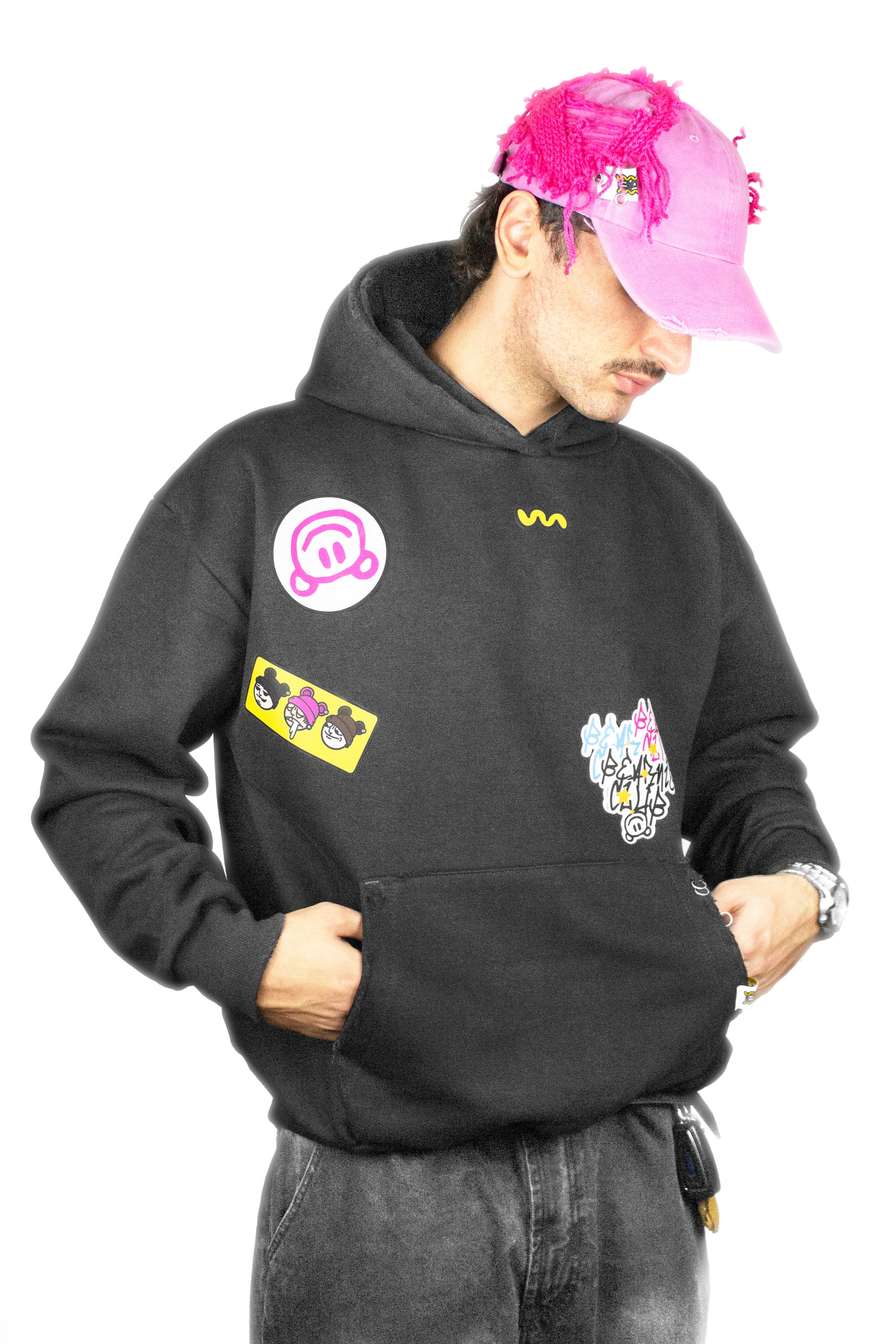 BAVI Bearnie Club black fleece hoodie for men front view