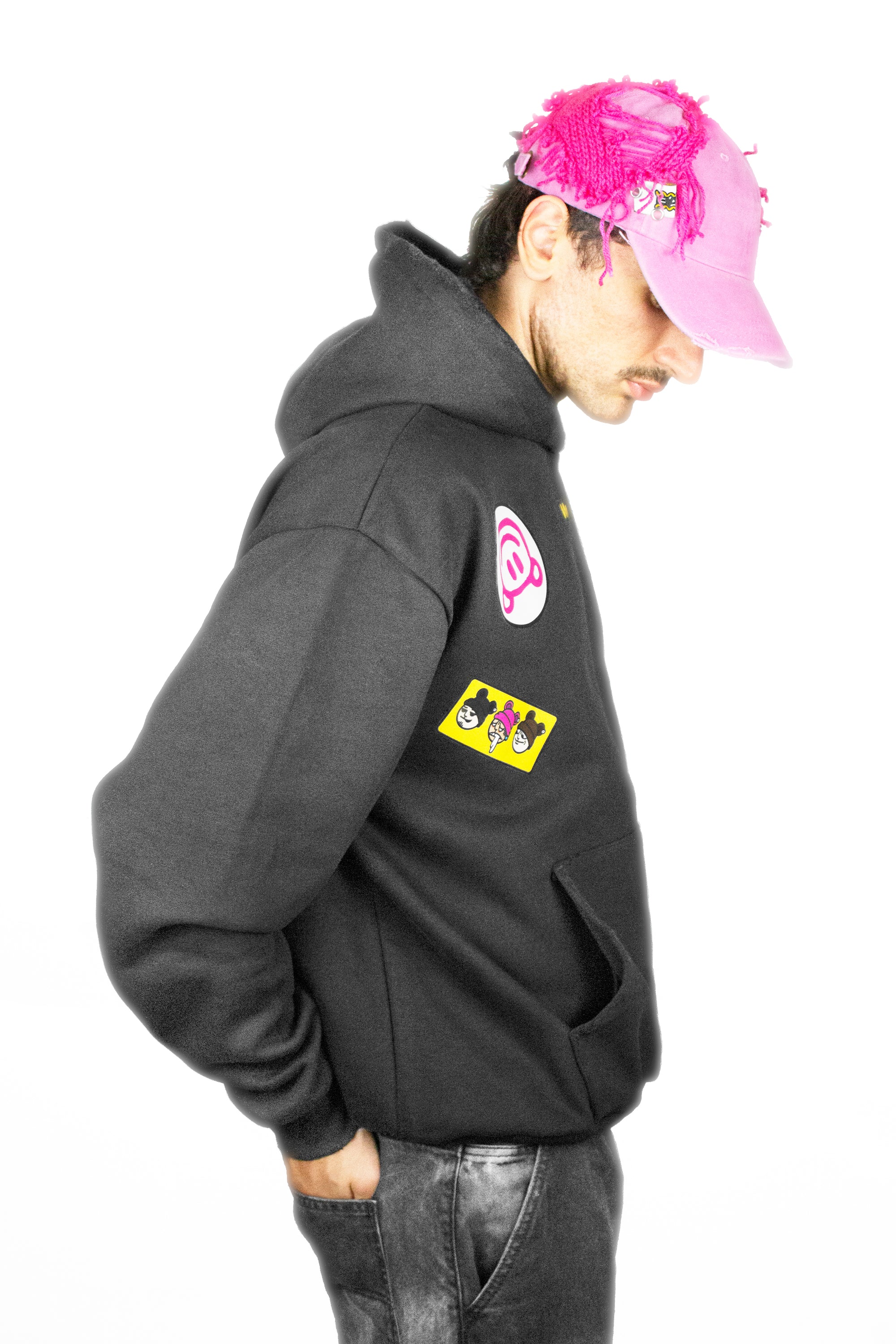 BAVI Bearnie Club black fleece hoodie for men side view