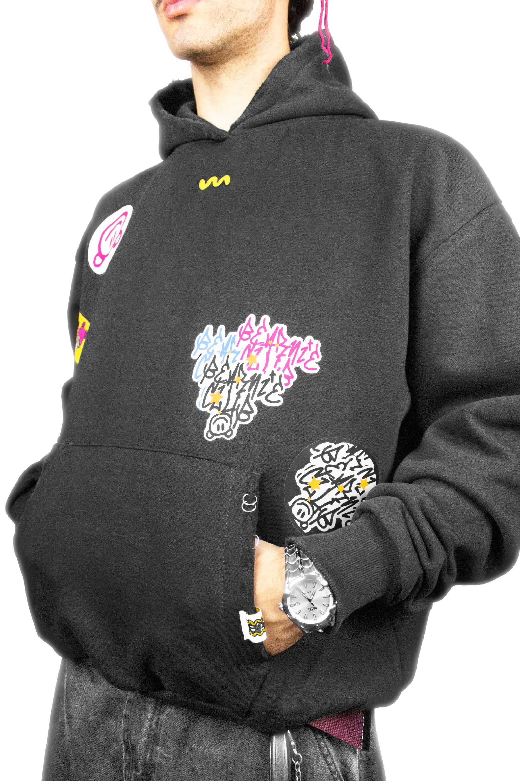BAVI Bearnie Club black fleece hoodie for men logo view