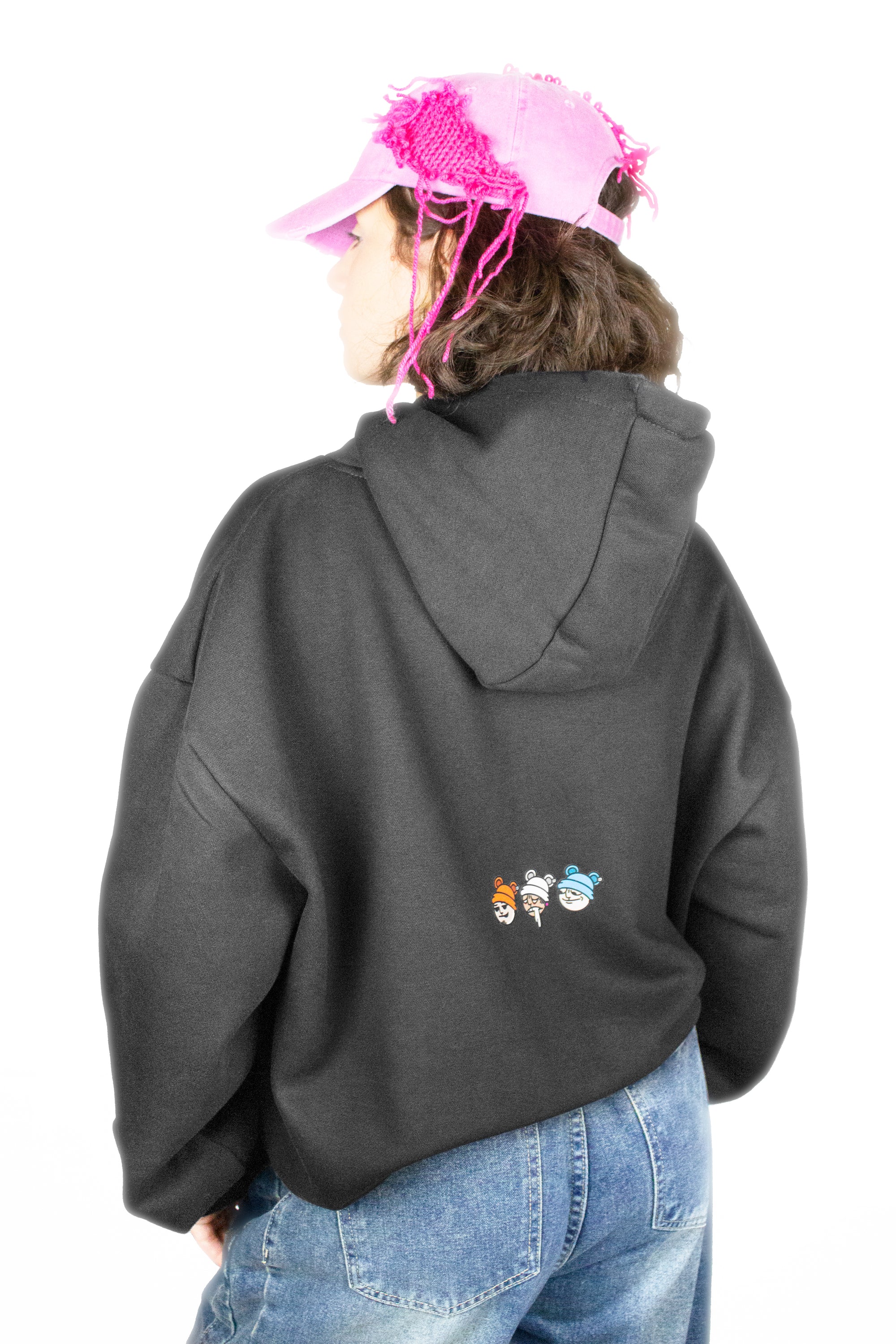 BAVI Bearnie Club black fleece hoodie for women back view