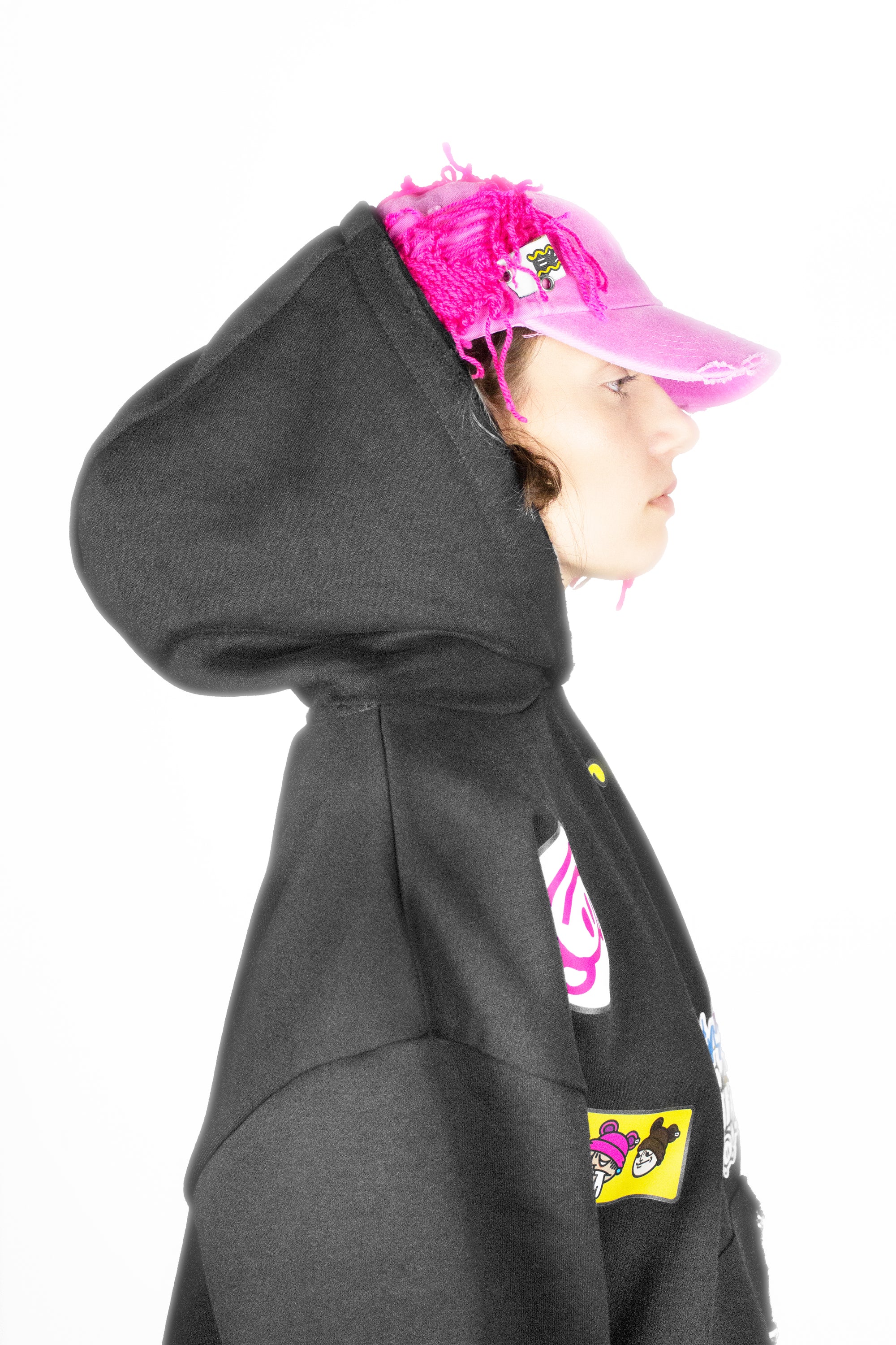 BAVI Bearnie Club black fleece hoodie for women hood view