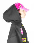BAVI Bearnie Club black fleece hoodie for women hood view