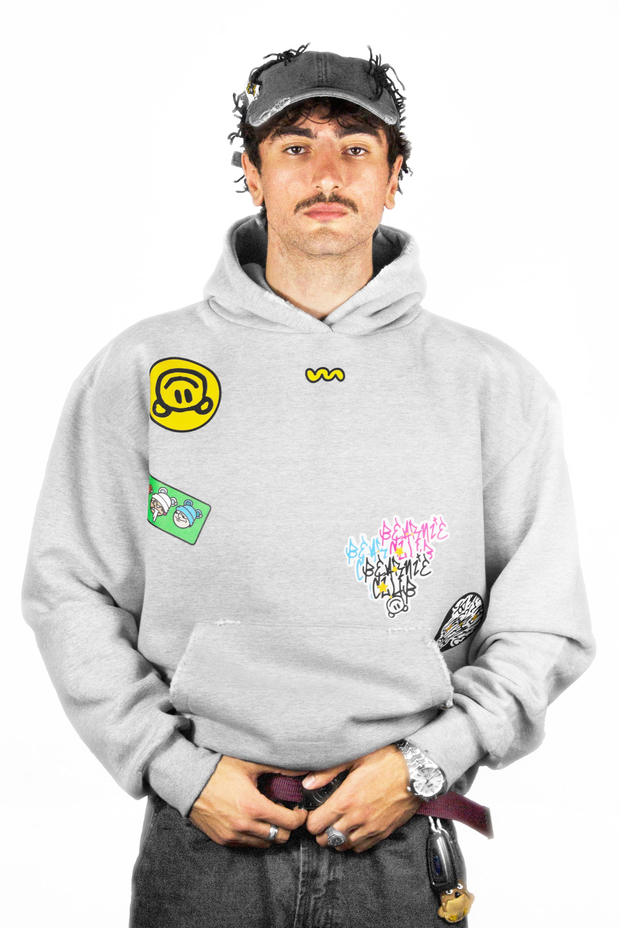 BAVI Bearnie Club grey fleece hoodie for men front view