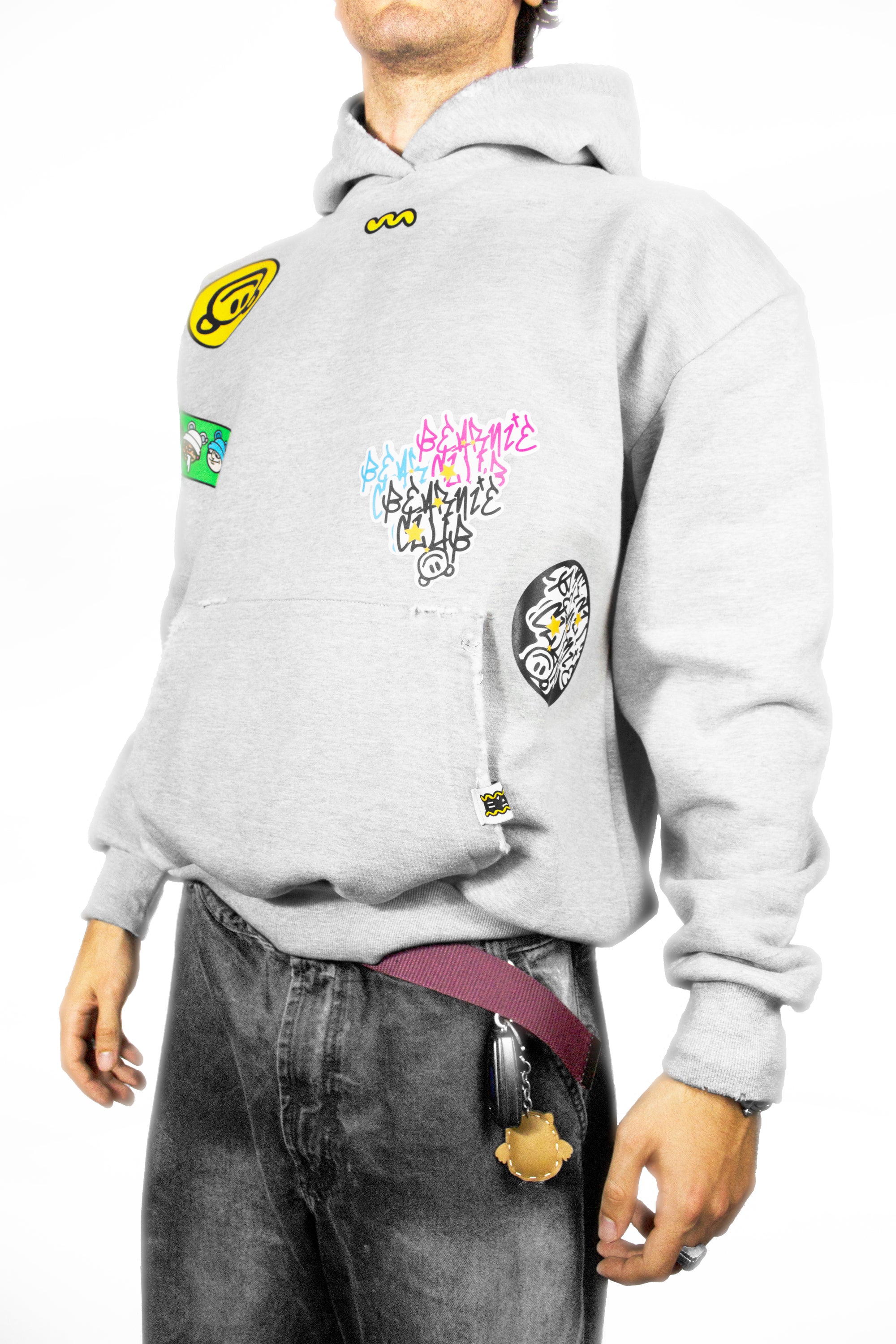 BAVI Bearnie Club grey fleece hoodie for men logo view