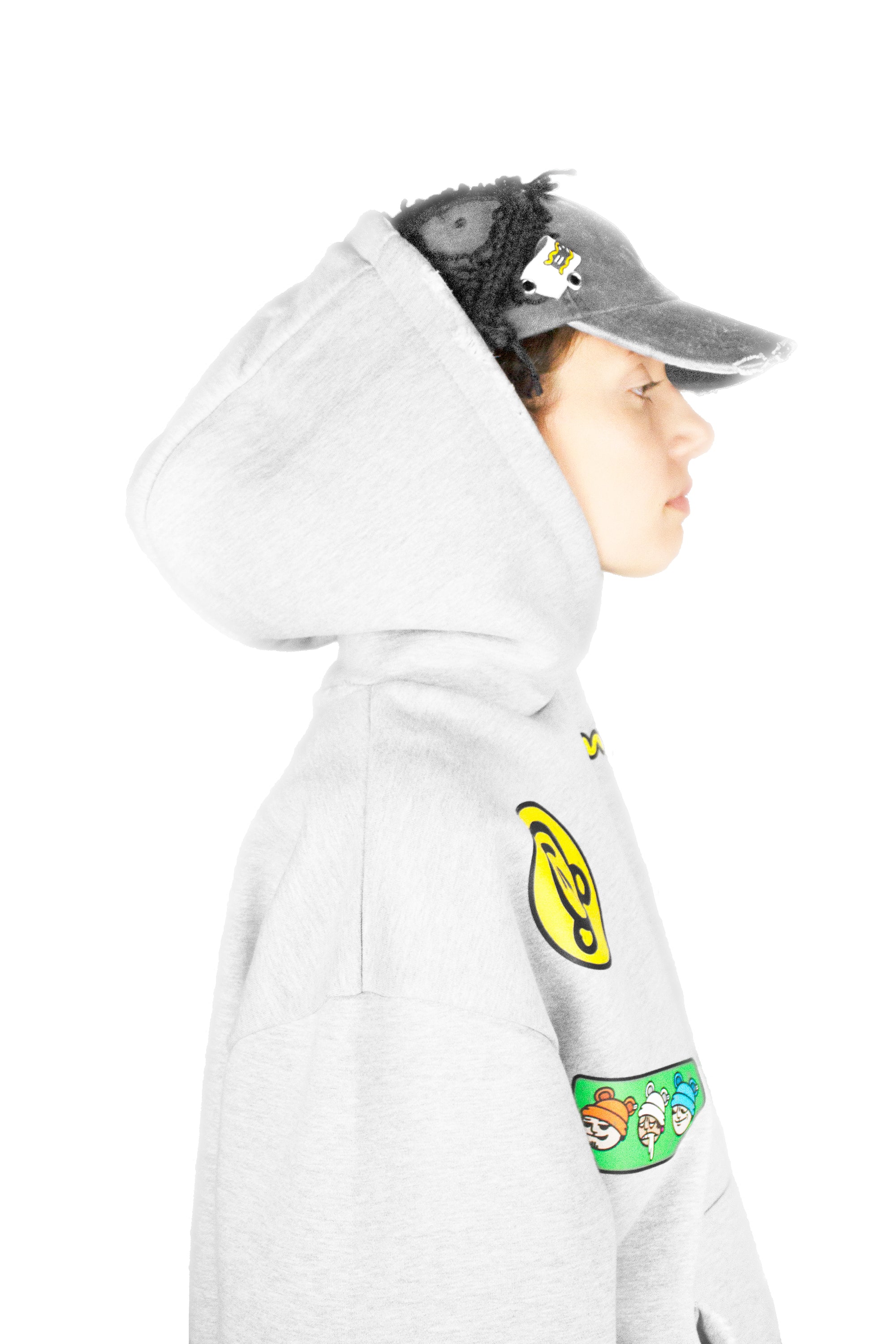BAVI Bearnie Club grey fleece hoodie for women side view